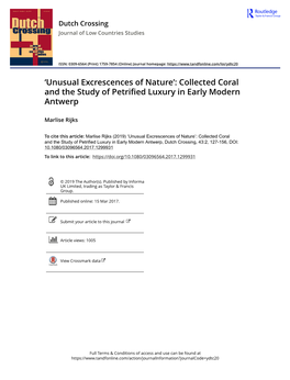 Collected Coral and the Study of Petrified Luxury in Early Modern Antwerp