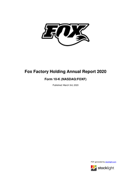 Fox Factory Holding Annual Report 2020