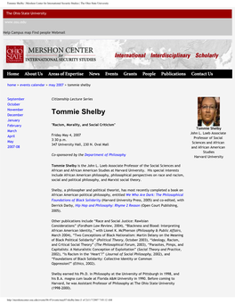 Tommie Shelby | Mershon Center for International Security Studies | the Ohio State University