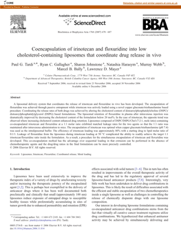 Coencapsulation of Irinotecan and Floxuridine Into Low Cholesterol-Containing Liposomes That Coordinate Drug Release in Vivo ⁎ Paul G