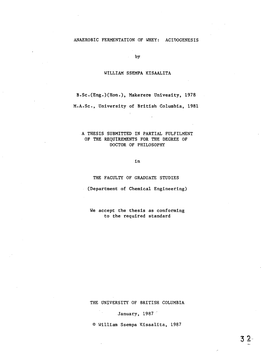 ANAEROBIC FERMENTATION of WHEY: ACIDOGENESIS By