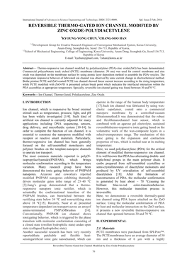 Reversible Thermo-Gated Ion Channel Modified by Zinc Oxide-Polydiacetylene