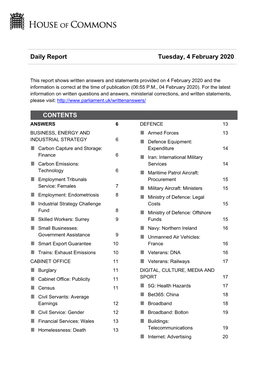 Daily Report Tuesday, 4 February 2020 CONTENTS