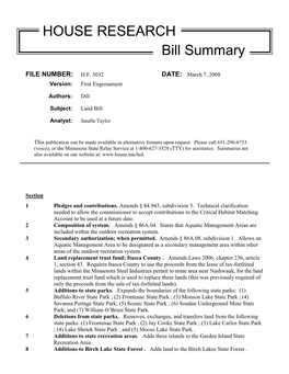 HOUSE RESEARCH Bill Summary