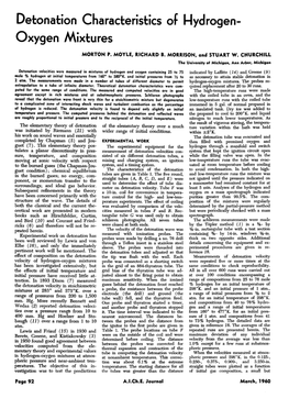 Detonation Characteristics of Hydrogen- Oxygen Mixtures