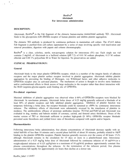 Abciximab for Intravenous Administration