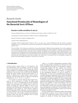 Functional Promiscuity of Homologues of the Bacterial Arsa Atpases