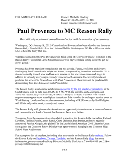 Paul Provenza to MC Reason Rally