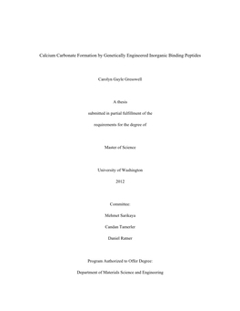 Calcium Carbonate Formation by Genetically Engineered Inorganic Binding Peptides