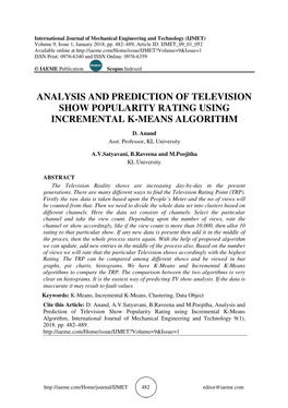 Analysis and Prediction of Television Show Popularity Rating Using Incremental K-Means Algorithm