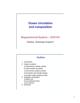 1 1. Introduction 2. Ocean Circulation A) Temperature, Salinity, Density B