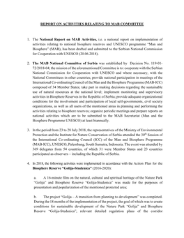 Report on Activities Relating to Mab Committee