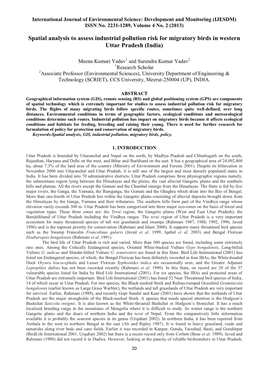 Spatial Analysis to Assess Industrial Pollution Risk for Migratory Birds in Western Uttar Pradesh (India)