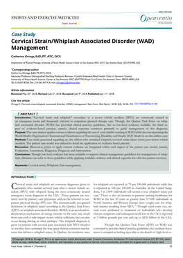 Cervical Strain/Whiplash Associated Disorder (WAD) Management