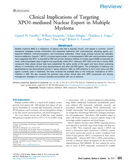 Clinical Implications of Targeting XPO1-Mediated Nuclear Export in Multiple Myeloma