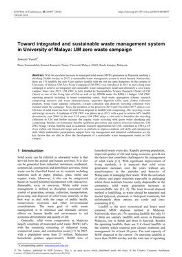 Toward Integrated and Sustainable Waste Management System in University of Malaya: UM Zero Waste Campaign