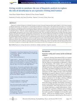 Giving Words to Emotions: the Use of Linguistic Analysis to Explore the Role of Alexithymia in an Expressive Writing Intervention