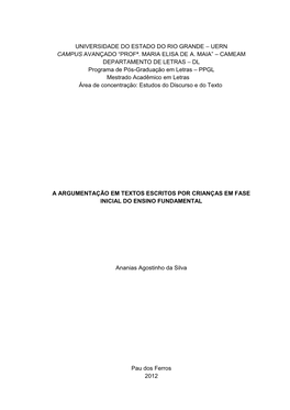 Universidade Do Estado Do Rio Grande – Uern Campus Avançado “Profª. Maria Elisa De A. Maia” – Cameam Departamento De L