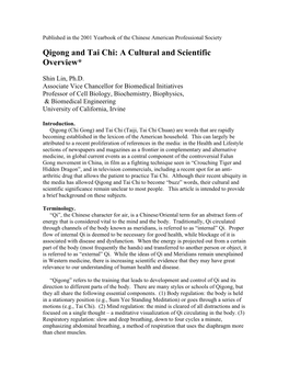 Qigong and Tai Chi: a Cultural and Scientific Overview*