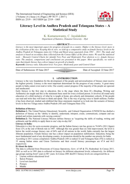 Literacy Level in Andhra Pradesh and Telangana States – a Statistical Study