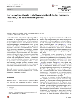 Unresolved Questions in Genitalia Coevolution: Bridging Taxonomy, Speciation, and Developmental Genetics