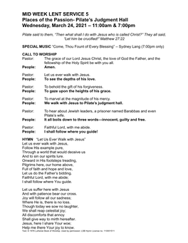 MID WEEK LENT SERVICE 5 Places of the Passion- Pilate's Judgment