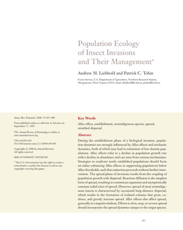 Population Ecology of Insect Invasions and Their Management∗