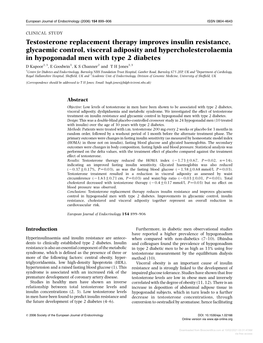 Testosterone Replacement Therapy Improves Insulin Resistance