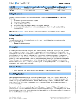 5.01.32 Medical Cannabis for the Treatment of Pain and Spasticity