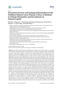 Ecosystem Services and Ecological Restoration in the Northern Shaanxi Loess Plateau, China, in Relation to Climate Fluctuation and Investments in Natural Capital