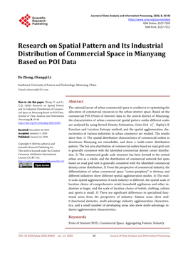 Research on Spatial Pattern and Its Industrial Distribution of Commercial Space in Mianyang Based on POI Data