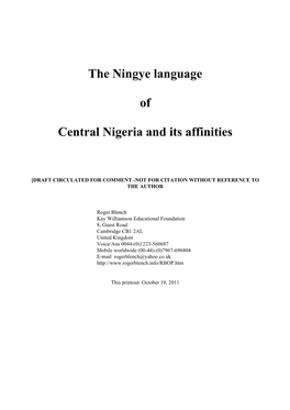 The Ningye Language of Central Nigeria and Its Affinities