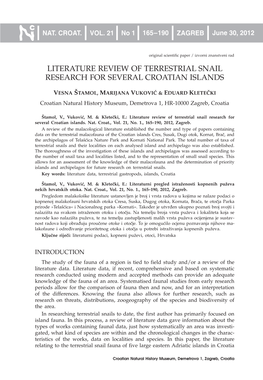 Literature Review of Terrestrial Snail Research for Several Croatian Islands