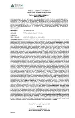 Tribunal Electoral Del Estado Secretaría General De Acuerdos