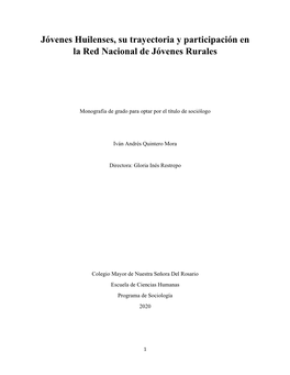 Jóvenes Huilenses, Su Trayectoria Y Participación En La Red Nacional De Jóvenes Rurales