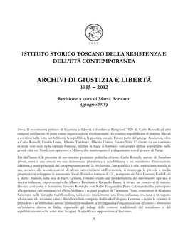 Archivi Di Giustizia E Libertà 1915 – 2012