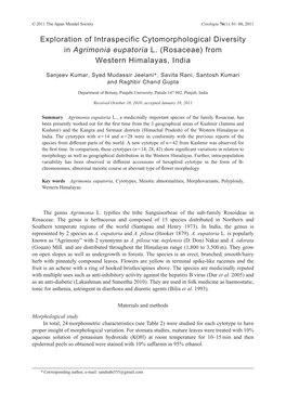 Exploration of Intraspecific Cytomorphological Diversity in Agrimonia Eupatoria L