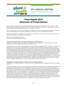 Plant Health 2019 Abstracts of Presentations