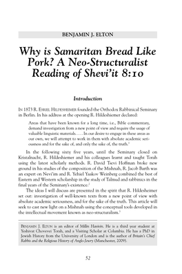 Why Is Samaritan Bread Like Pork? a Neo-Structuralist Reading of Shevi’It 8:10