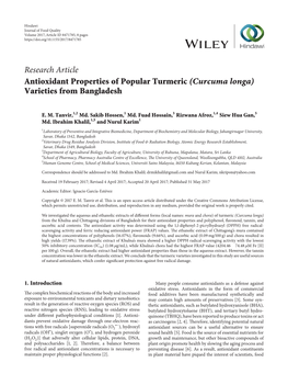 Antioxidant Properties of Popular Turmeric (Curcuma Longa) Varieties from Bangladesh