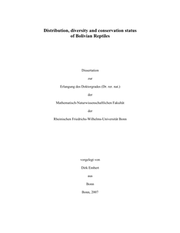 Distribution, Diversity and Conservation Status of Bolivian Reptiles