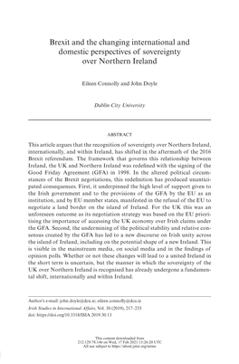 Brexit and the Changing International and Domestic Perspectives of Sovereignty Over Northern Ireland