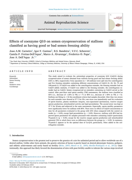 Effects of Coenzyme Q10 on Semen Cryopreservation of Stallions