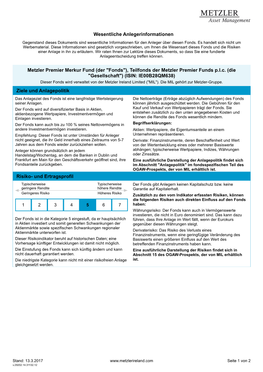 Teilfonds Der Metzler Premier Funds P.L.C