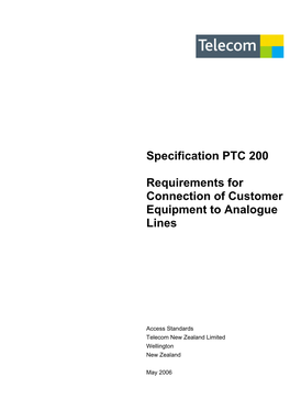 Specification PTC 200 Requirements for Connection of Customer