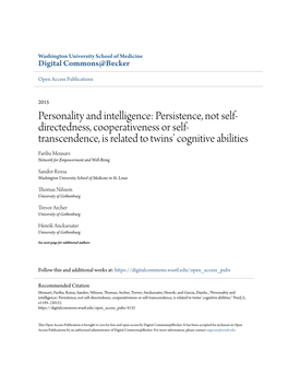 Personality and Intelligence: Persistence, Not Self-Directedness, Cooperativeness Or Self-Transcendence, Is Related to Twins’ Cognitive Abilities.