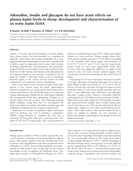 Adrenaline, Insulin and Glucagon Do Not Have Acute Effects on Plasma Leptin Levels in Sheep: Development and Characterisation of an Ovine Leptin ELISA