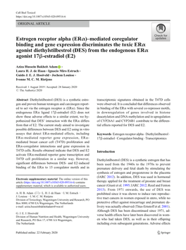 Estrogen Receptor Alpha (Erα)–Mediated Coregulator Binding And