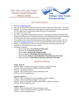Tms 2015 College Table Tennis Championships Media Guide