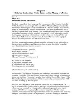 Chapter 2 Historical Continuities: Music, Dance, and the Making of a Nation ______(1) AA Pages 20-21 the Celts in Ireland: Background